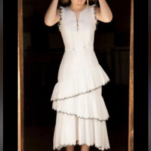 ULLA JOHNSON ROSALIND TIERED RUFFLE COTTON MIDI DRESS SIZE 2 - Picture 1 of 15